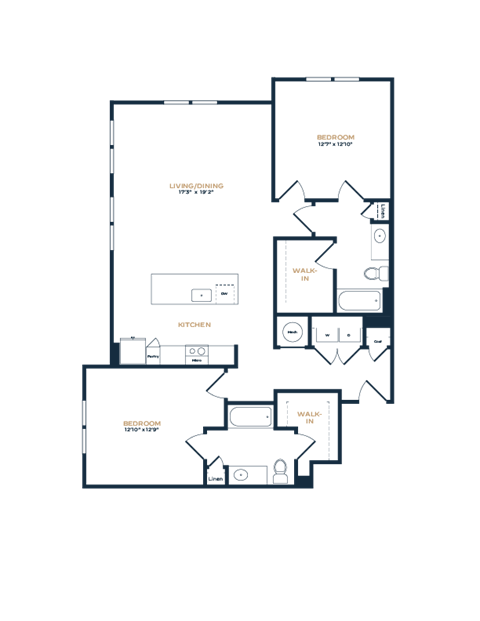 Floor plan for 2 beds, 2 baths, 1310 sqft